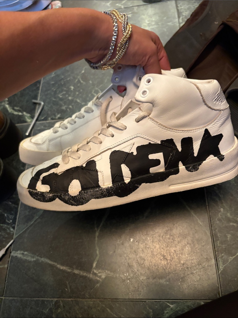 Golden Goose White High-Top Sneakers with Black Graphic